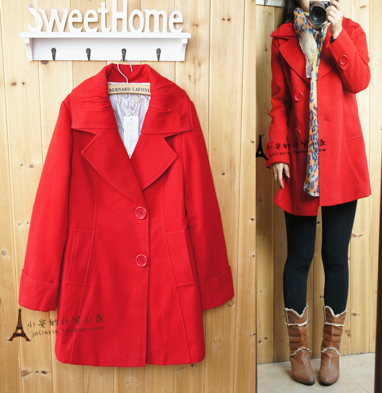 Turn-down collar medium-long overcoat trench woolen all-match slim plus size female