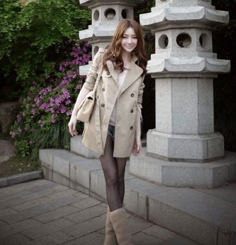 Turn-down Collar Solid Khaki Slim Fit Epaulette Peacoat Womens Trench Coat Slim Fit Casual Overcoat