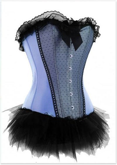 Turquoise Corset with Black Lace Trim + Black TuTu dress, corset skirt suits, Free shipping - qm820