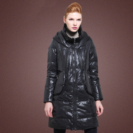turtleneck with a hood long design fashion women down coat,S-M-L-XL-XXL,Free shipping EMS