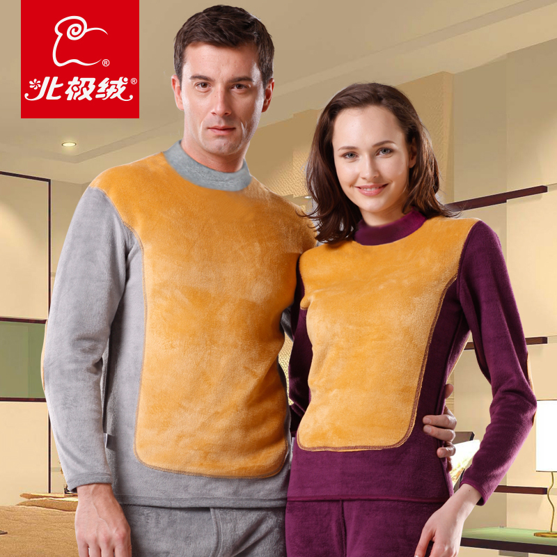 Turtleneck wool bamboo golden flower thickening plus velvet male women's thermal underwear set