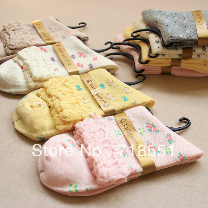 Tutuanna 100% cotton ladies' socks lovely spring and autumn women's cotton socks free shipping