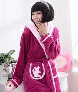 Twinset robe coral fleece sleepwear long-sleeve with a hood thickening bathrobe lounge set