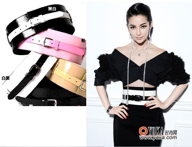 two-color ultra wide genuine leather cummerbund fashion women's belt strap japanned leather black-and-white (BL005)