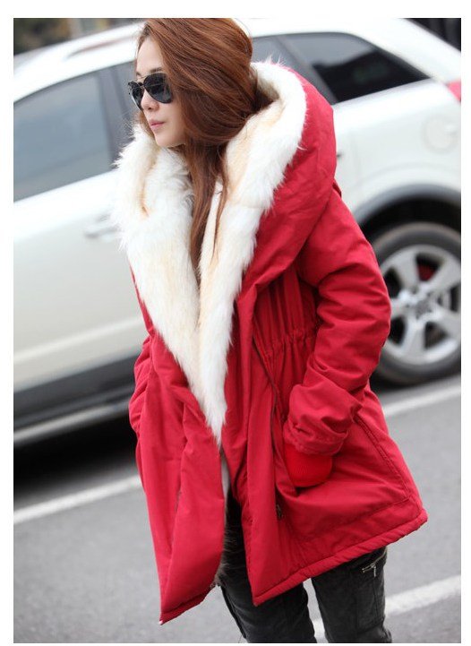 Two Colors  2012 New Women's Winter Manufactory Supply Fur Collar Long Hooded Loose Fit Thicken Warm Jacket Coat