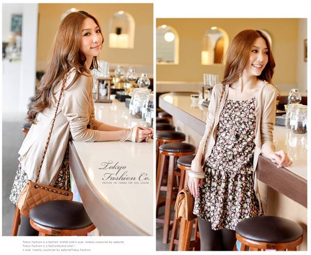 Two Piece Dress 2013 Spring Women's Manufactory Supply Janpan Floral Long -Sleeve T-shirt +Vest Dress