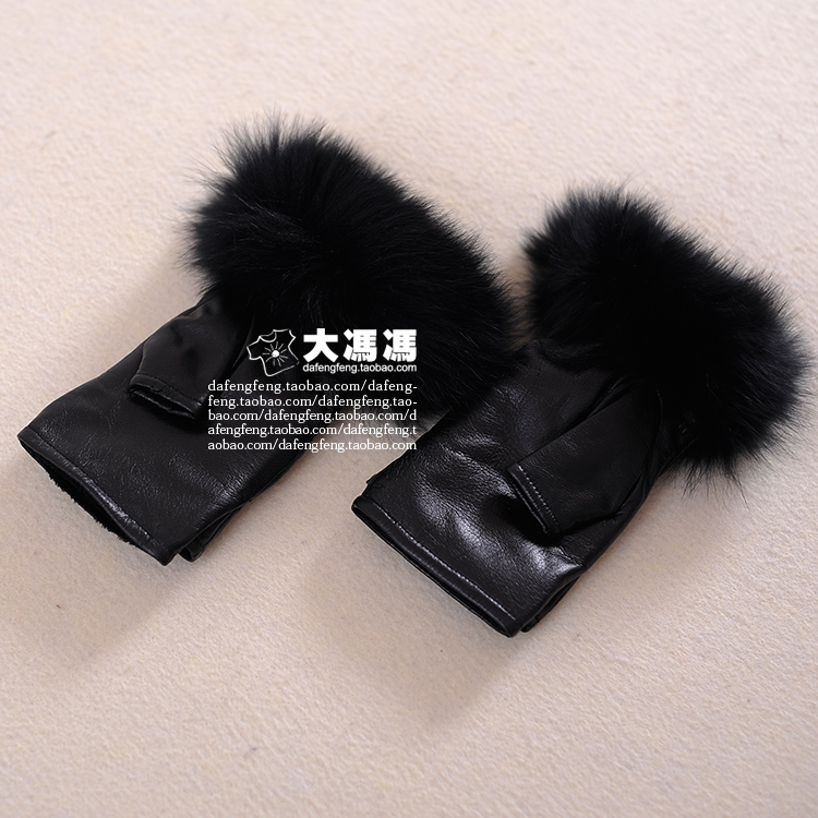 - two ways semi-finger women's gloves genuine leather sheepskin spring ml