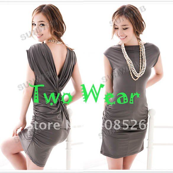 Two wear Sexy Snarling Flagging Stylish Deep V-neck Mini Dress Fashion free shopping 3591