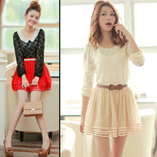 U comfort 99152 lace collar peter pan collar pullover cotton fence empty thread sweater women's 4 - 26