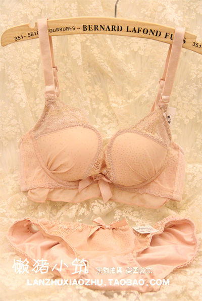 U cup lace sexy bra 3 breasted women's single-bra underwear set 2162 champagne apricot