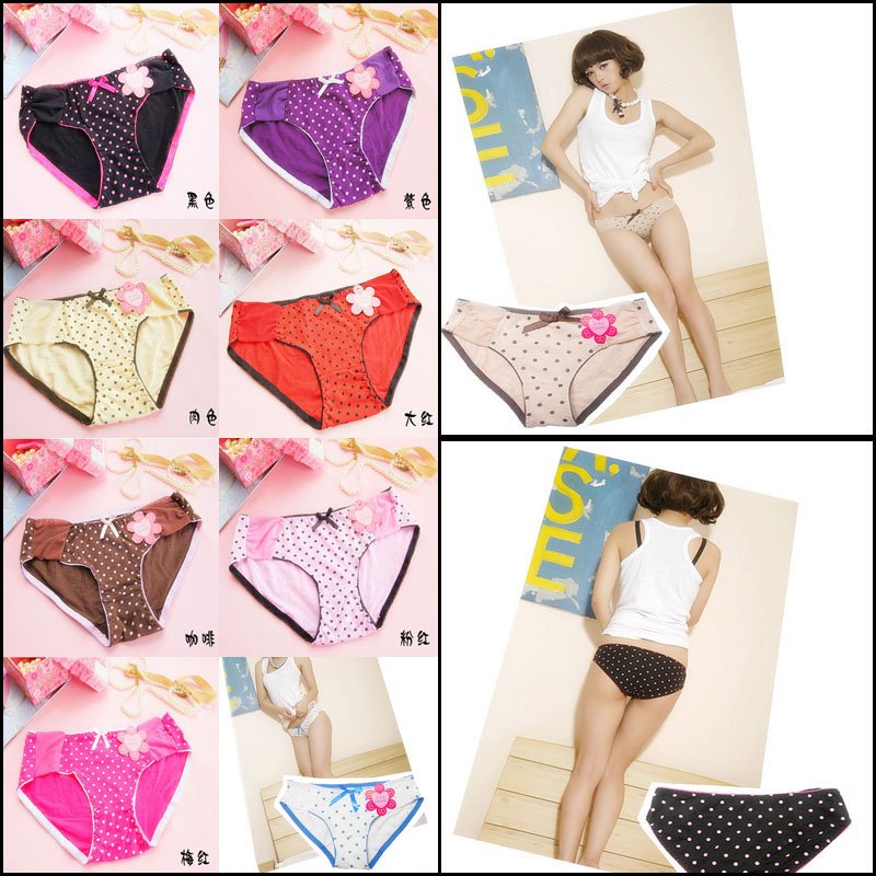 U04 Free Shipping Wholesale 6 PCS/lot Sexy Cotton Hiphuggers Bowknot Women Panties Lucency Lace Briefs Fashion Dot Underwear