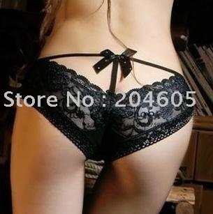 U10 Wholesale 6 PCS/lot Princess Silk Diamonds Bowknot Deep V Panties Sexy Women Underwear Fashion Black Briefs Free Shipping