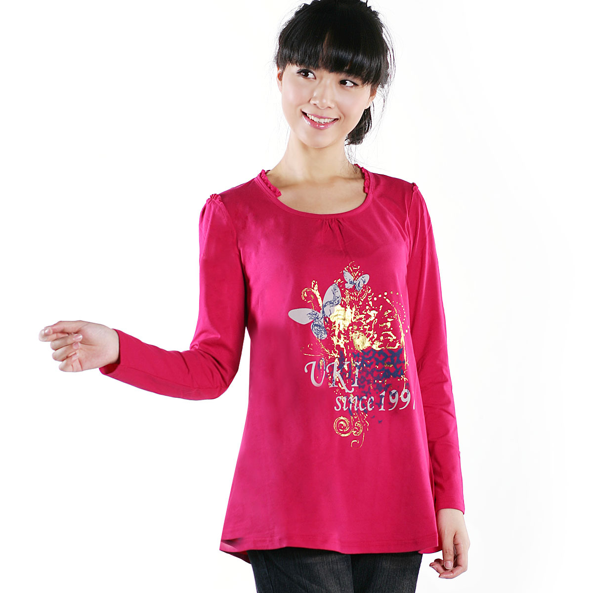 Uki maternity clothing 6090307 autumn o-neck print maternity top t-shirt 178