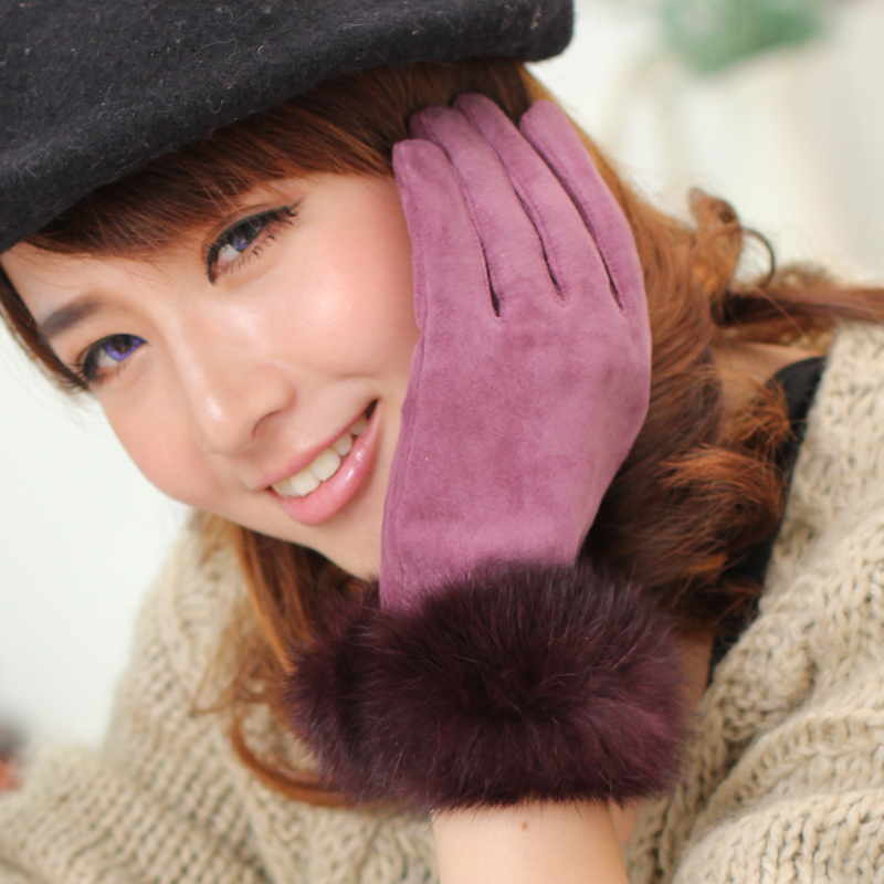 Ukyo women's pig velvet genuine leather gloves all-match chromophous rabbit fur autumn and winter spring thermal