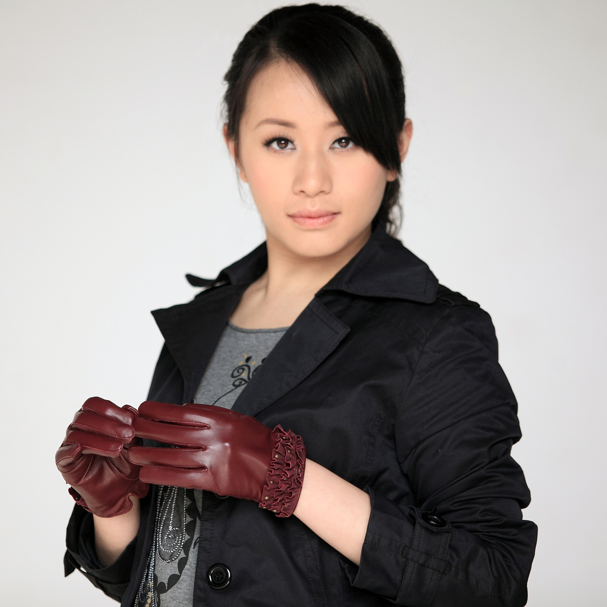 Ukyo women's quality sheepskin genuine leather gloves skirt elegant fashion repair thermal autumn and winter