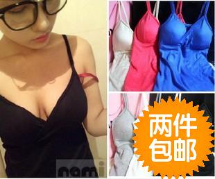 Ultra elastic candy color modal cotton sexy V-neck pad wireless basic spaghetti strap vest plus size low-cut