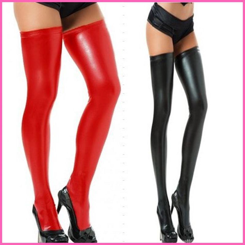 Ultra elastic j leather glue sexy elastic stockings  Sexy Lingerie  Faux Leather Thigh Highs with G-string Sexy Stockings Set