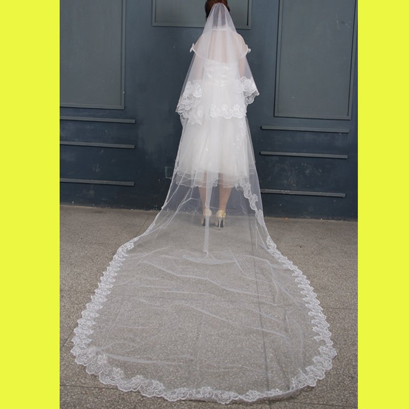 Ultra long bridal veil 5 meters laciness veil married the bride 3 meters yarn