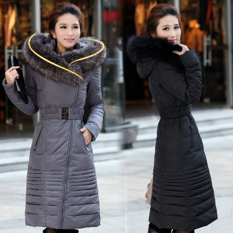 ultra long down coat women slim fashion ultralarge raccoon fur 2012 winter Jacket outwear warm thicken parkas