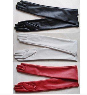 ultra long faux leather long design fashion women's three-color gloves