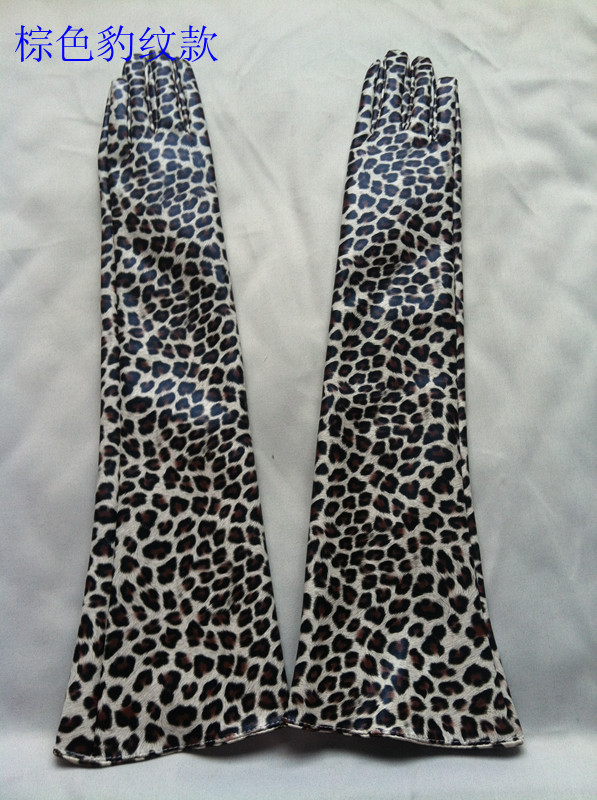 Ultra long medium-long women's gloves 55 60cm personality leopard print autumn and winter faux leather thermal ruslana