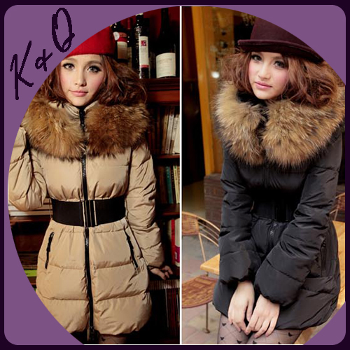 Ultra Low Cost 2012 Down Coat Lady's Luxury Raccoon Fur Collar Medium-Long Slim Thickening Down