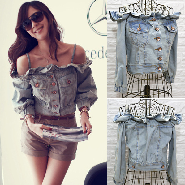 Ultra-short denim cardigan denim top 12094 free shipping
