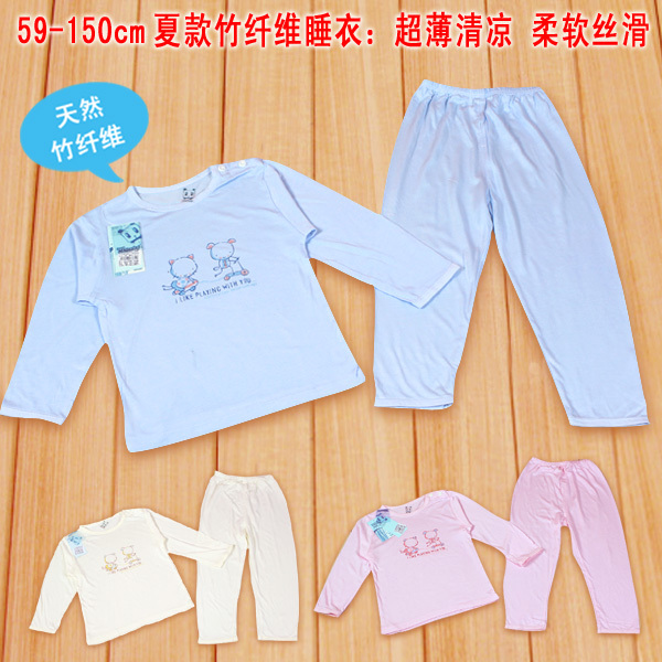 Ultra-thin bamboo fibre child long-sleeve sleepwear male female child baby summer underwear air conditioning service lounge