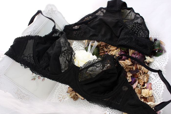 Ultra-thin black push up bra transparent lace bra sexy underwear set