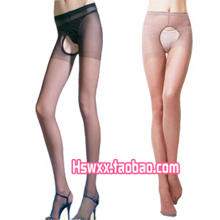 Ultra-thin breathable sexy Core-spun Yarn single face open-crotch pantyhose cutout stockings the anteroposterior open-crotch