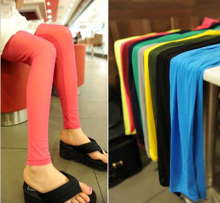 Ultra-thin Light Gauze Nine Pants Candy Color Leggings Silk Stockings