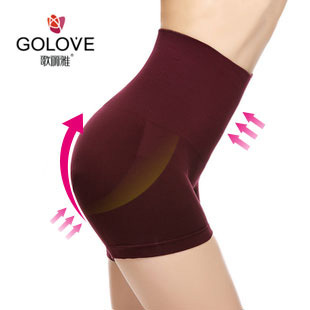 Ultra-thin seamless high waist abdomen drawing tiebelt butt-lifting stovepipe body shaping shorts female basic panties