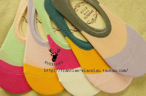 Ultra-thin slip-resistant 100% cotton multicolour candy invisible boat socks color block sandals single shoes