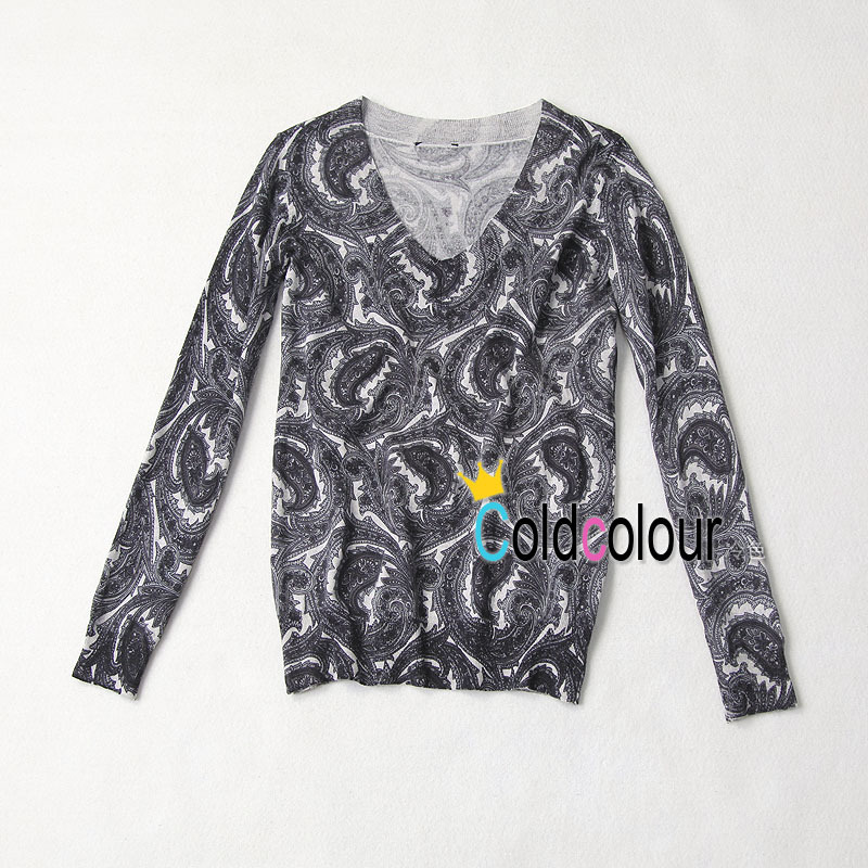 Ultrafine print statehood wool sweater cashers flowers