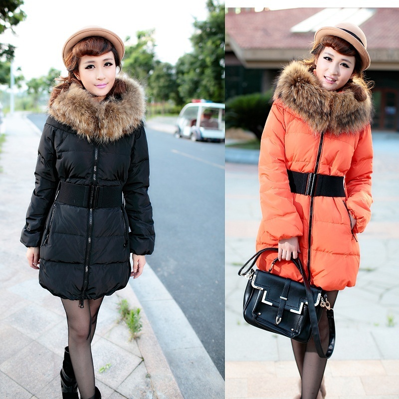 Ultralarge luxurious fur collar slim medium-long down coat female yr505