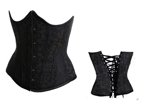 Underbust corset sexy cummerbund ribbon steel buttons 2686 black and white