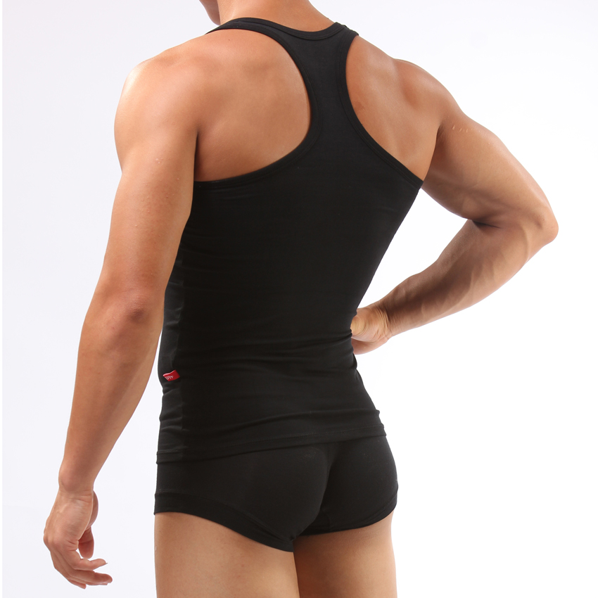 Undershirt male sports vest male cotton vest fitness solid color tank - black