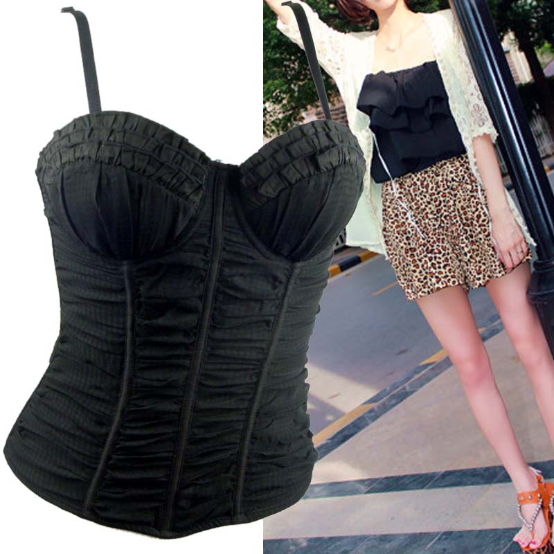 Underwear belt cup tube top spaghetti strap basic pleated sexy corset 2 12337 - k6