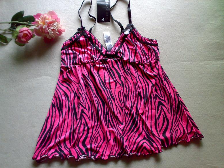 Underwear illusiveness censored pink zebra print sexy spaghetti strap vest