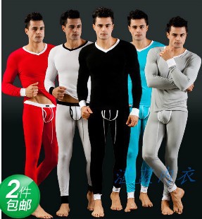 Underwear male long johns modal V-neck basic t-shirt wj7031 separate long johns set  NZ065