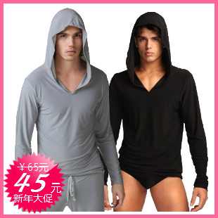 Underwear male with a hood long-sleeve T-shirt silky lounge at home service n2105 separate top
