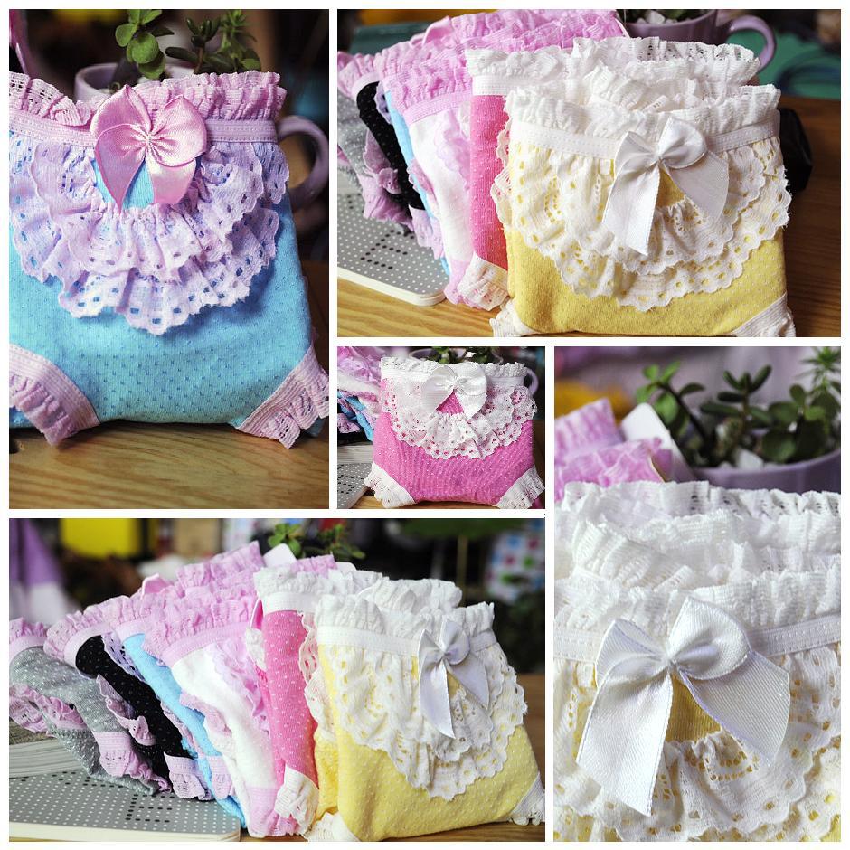 Underwear ,New arrival Most Pop Style 100% Cotton Woman Underwear cute women's briefs with bow and lace candy colors