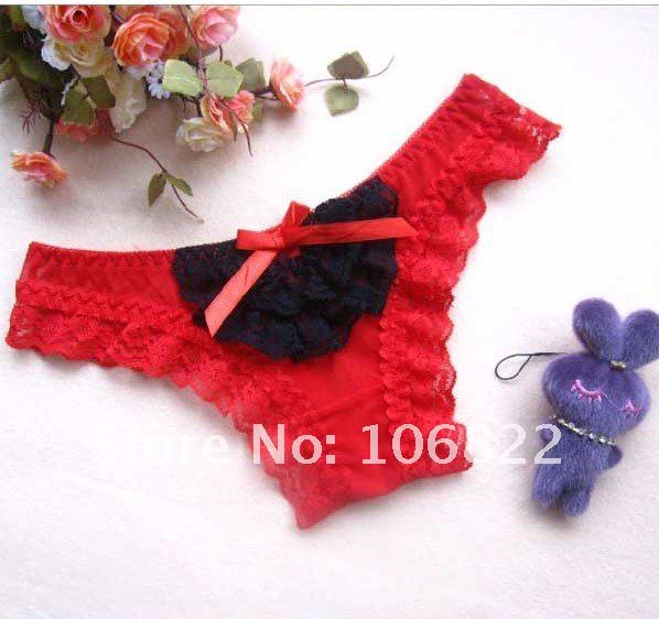 Underwear Sexy Charming Lace Thongs Underwear Free Shipping BLACK+RED