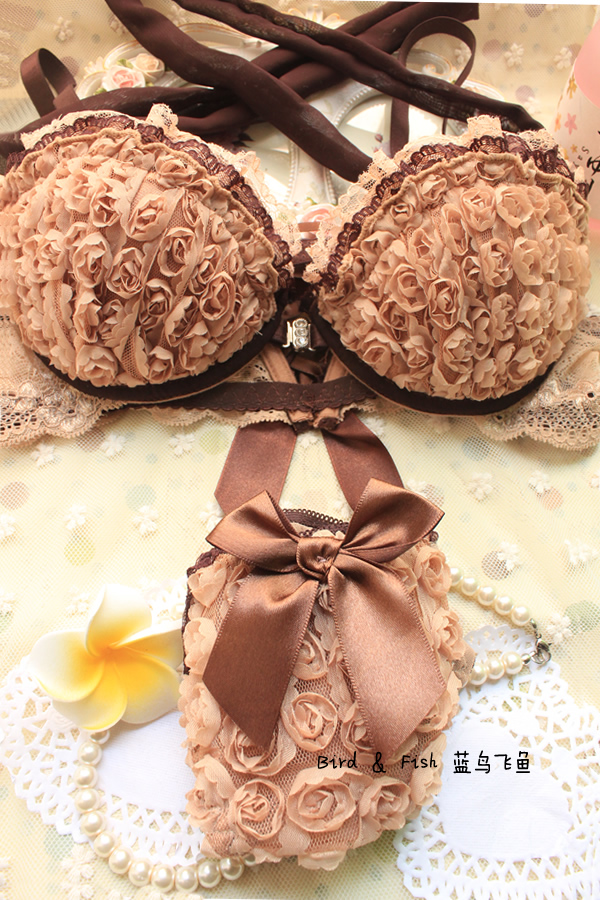 underwear three-dimensional flower front closure halter-neck bra set sexy cross#9110