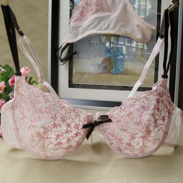 Underwear tz006 embroidery flower female transparent ultra-thin bra set 70b70c 75b75c 80b 8