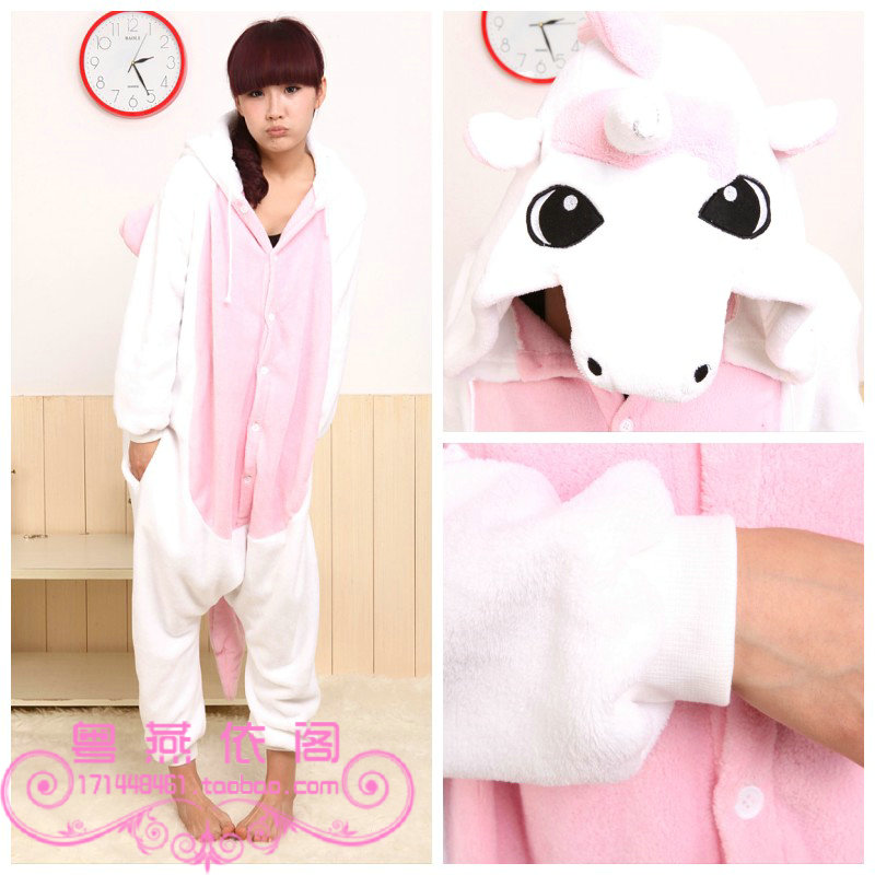 Unicorn cartoon one piece sleepwear Women autumn and winter long-sleeve coral fleece lounge sleepwear