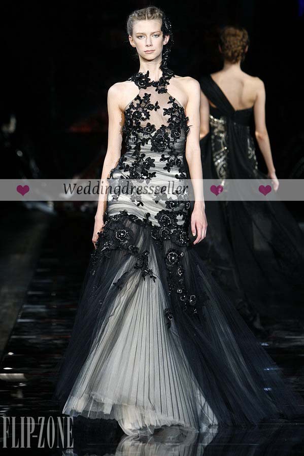 Unique Black 2013 Zuhair Sheath Halter Mermaid Applique Prom Gowns Celebrity Dress ZD73