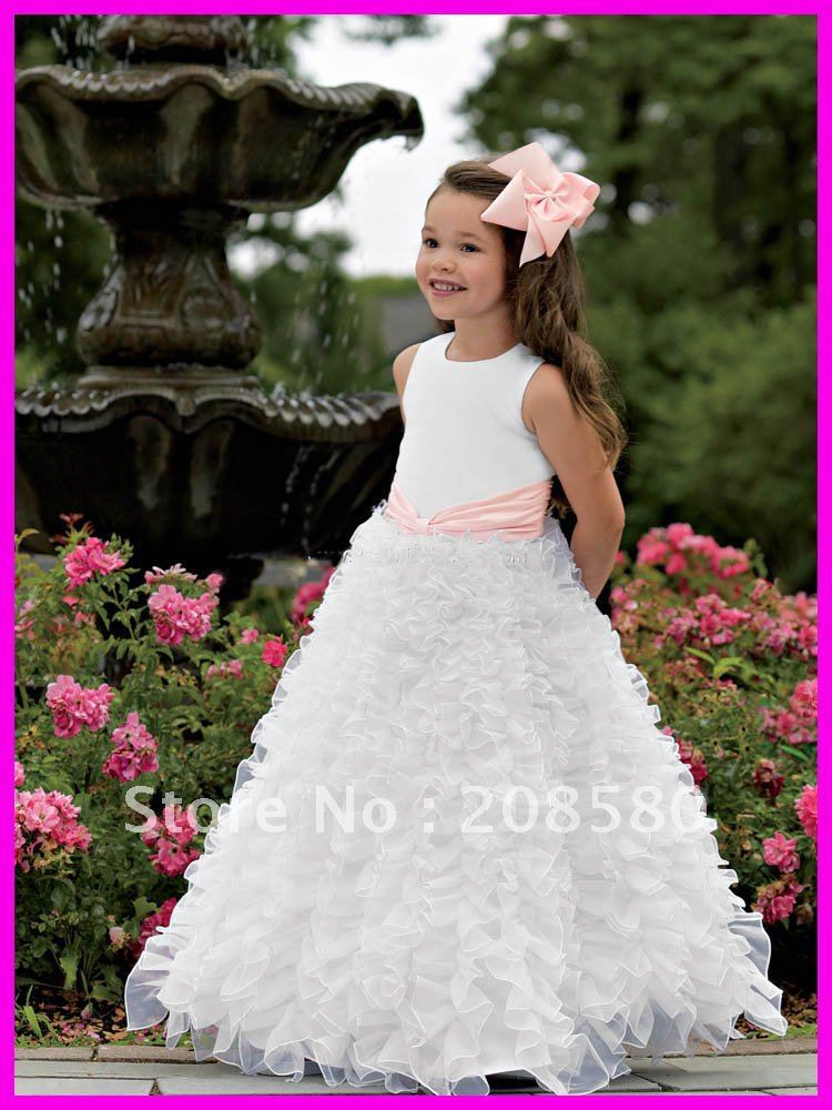 Unique design high neck A-line ruffled organza baby flower girl dresses free shipping F085