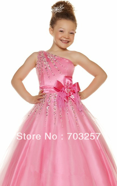 Unique Design New arrival  beading one shoulder fashion  lively naive beautiful lovely   Flower Girl Dresses