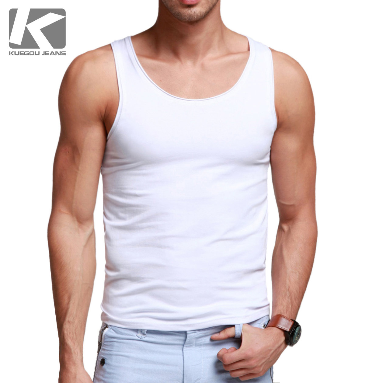 Unique roll-up hem high-elastic lycra cotton fashion fitness vest st-639